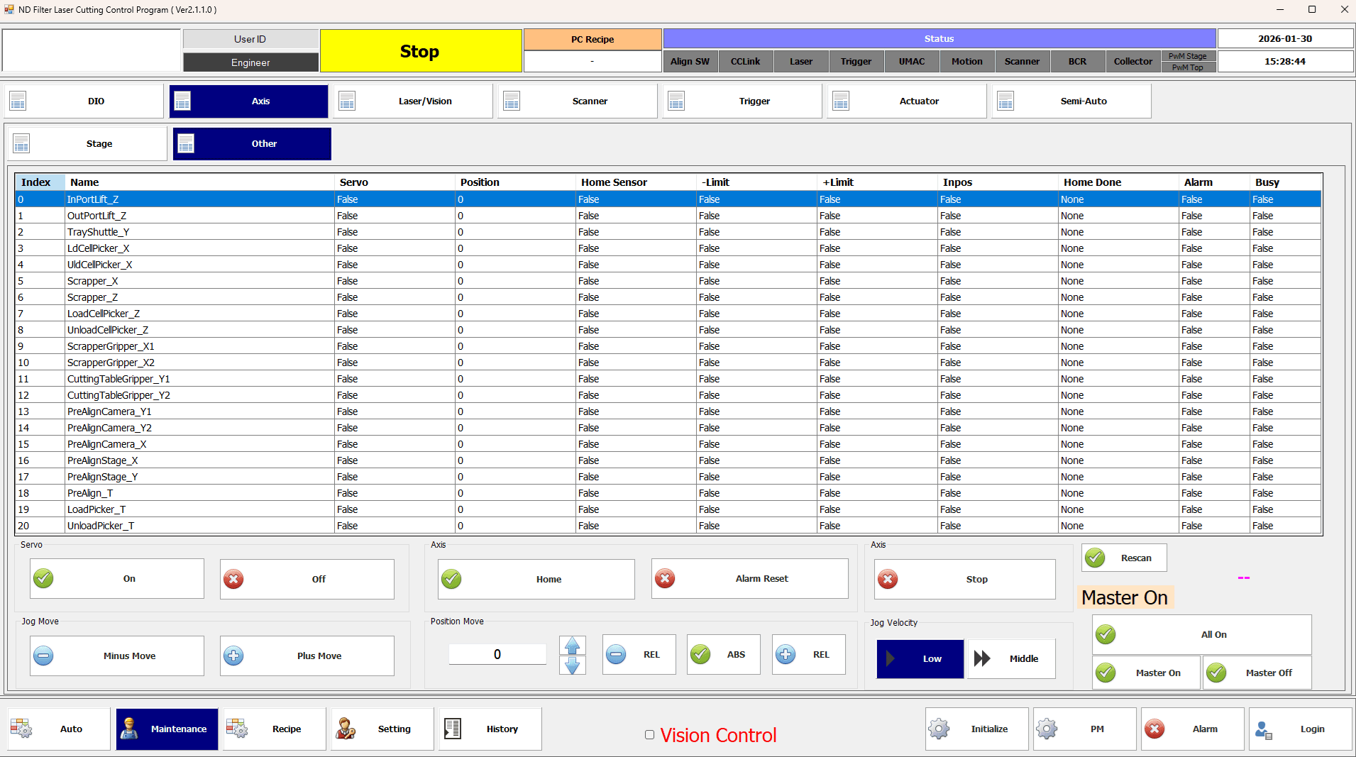 모션 축 제어 및 상태 모니터링